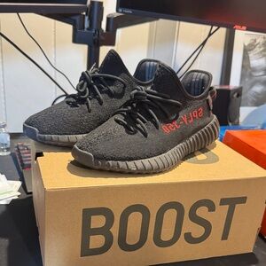 Yeezy Kids Black and Red Sneakers